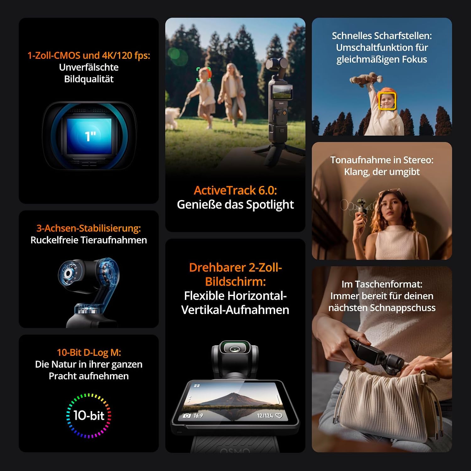 DJI Osmo Pocket 3 Creative Combo Gimbal-Kamera – 1" CMOS, 4K/120fps, 3-Achsen, ActiveTrack 6.0, Schwarz