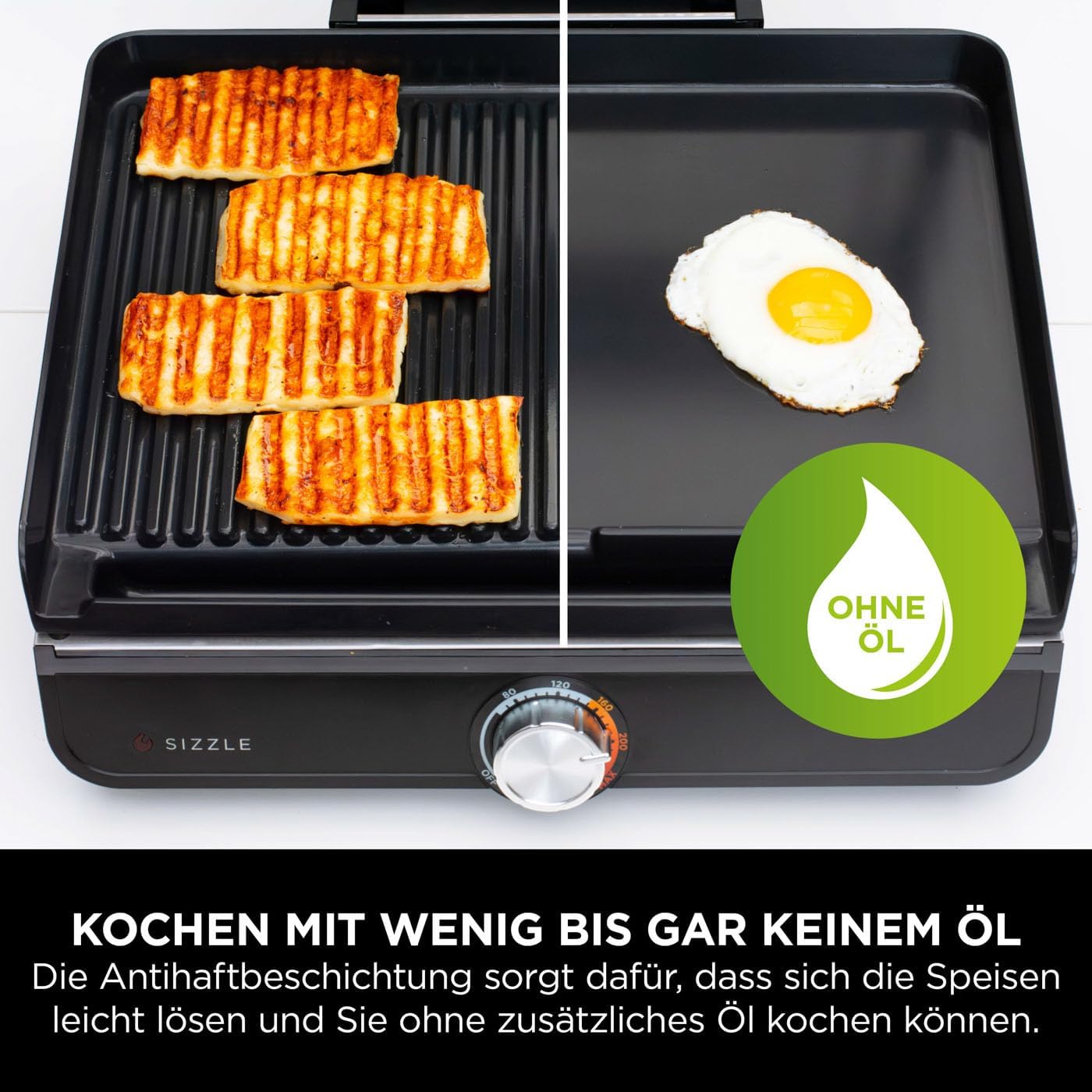 Ninja Sizzle Elektrogrill Indoor & Plancha (Flat Grill Plate) Grau GR101EU