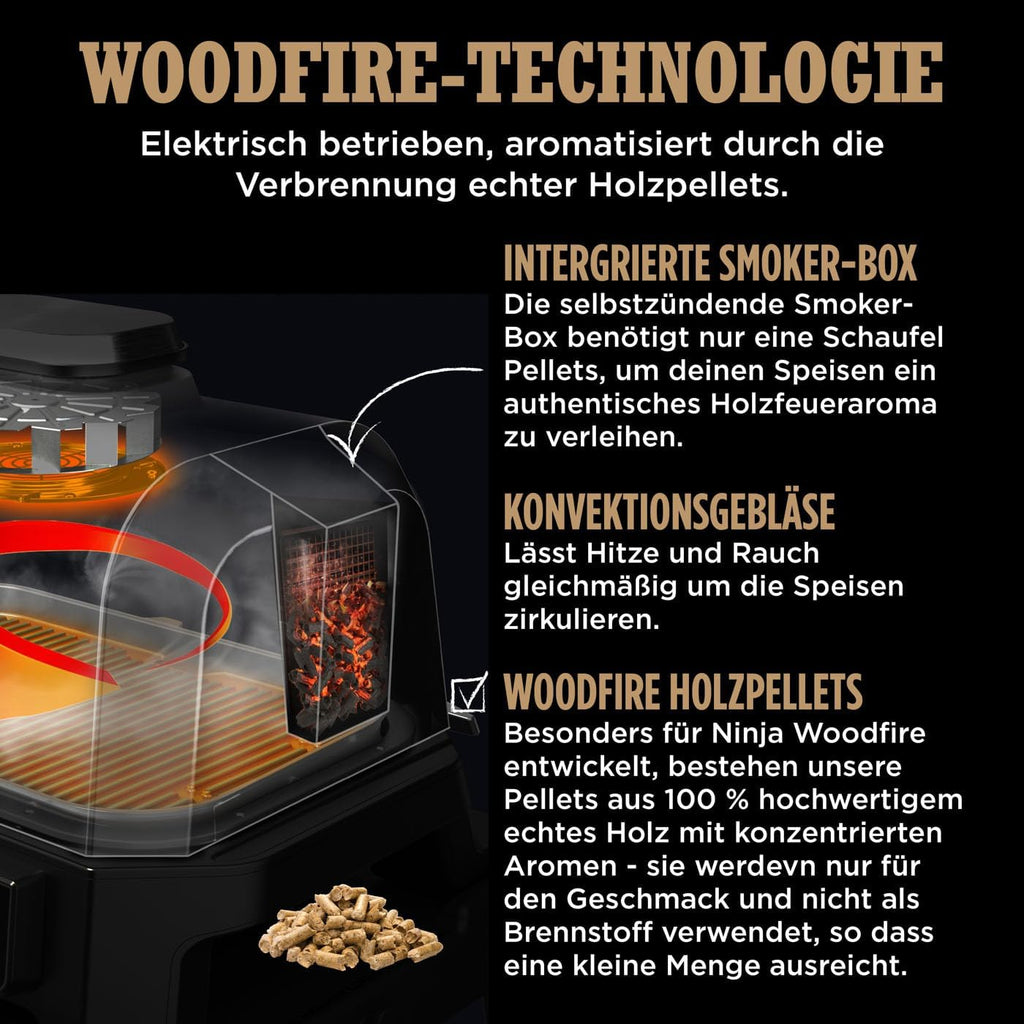 Ninja Woodfire Pro XL Elektrogrill, Holzfeuer-Pellets, wetterfest, OG850EU