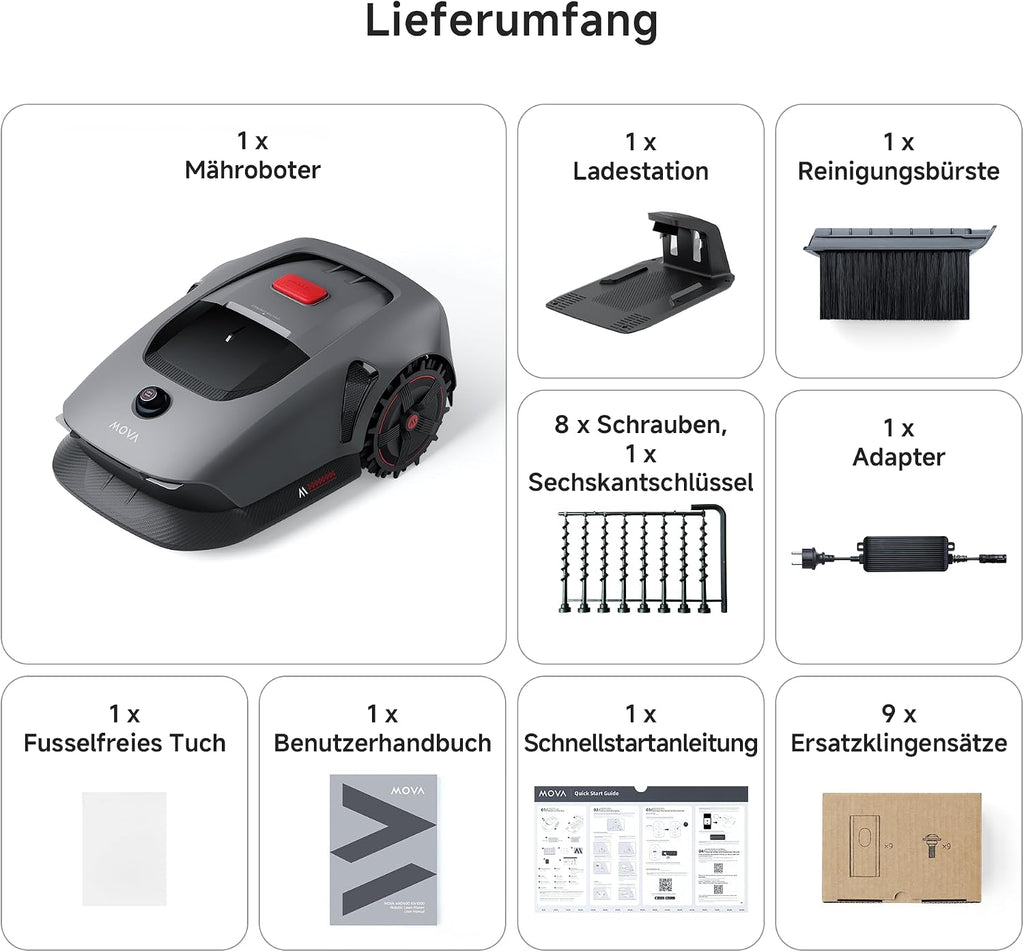 MOVA 1000, Mähroboter 360° 3D LiDAR kabellose Einrichtung & genaue Kartierung bis 1000 m², Mähroboter ohne Begrenzungskabel, Smarte Hindernisvermeidung, Verbesserte Geländeräder, U-förmiges Schneiden