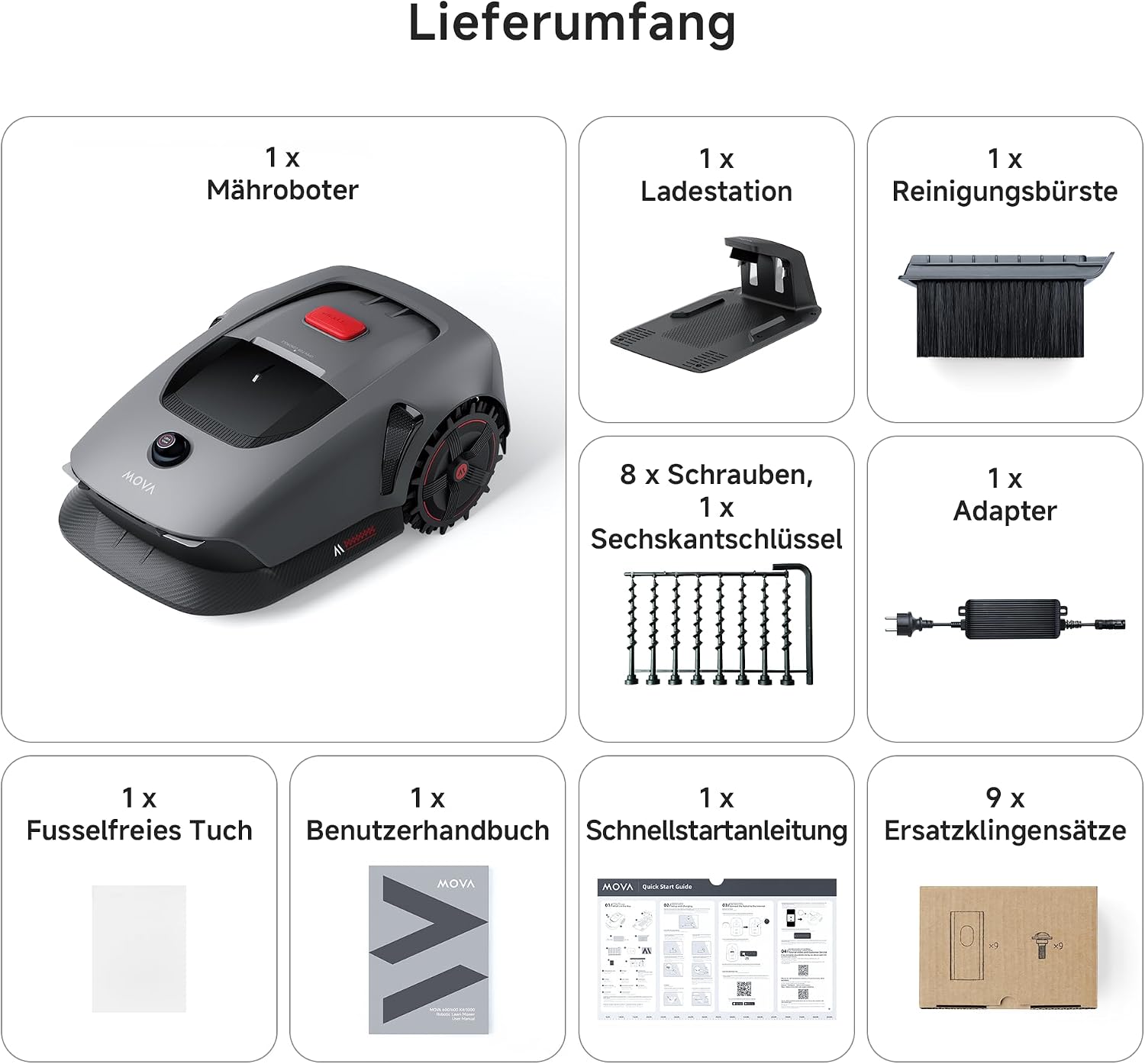 MOVA 1000, Mähroboter 360° 3D LiDAR kabellose Einrichtung & genaue Kartierung bis 1000 m², Mähroboter ohne Begrenzungskabel, Smarte Hindernisvermeidung, Verbesserte Geländeräder, U-förmiges Schneiden