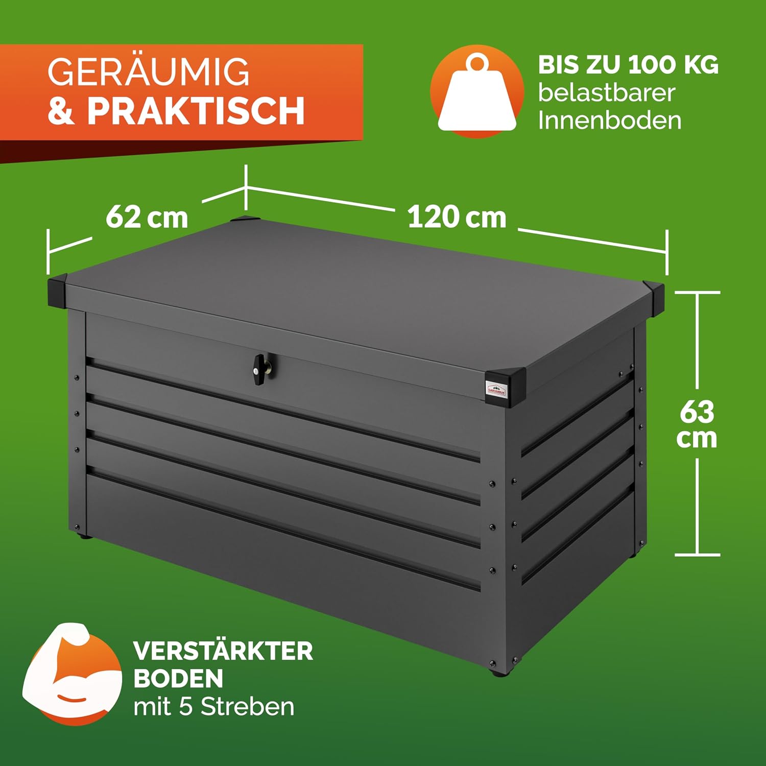 Gardebruk Gartenbox verschließbar, aus Metall, 385L, inkl. Handschuhe