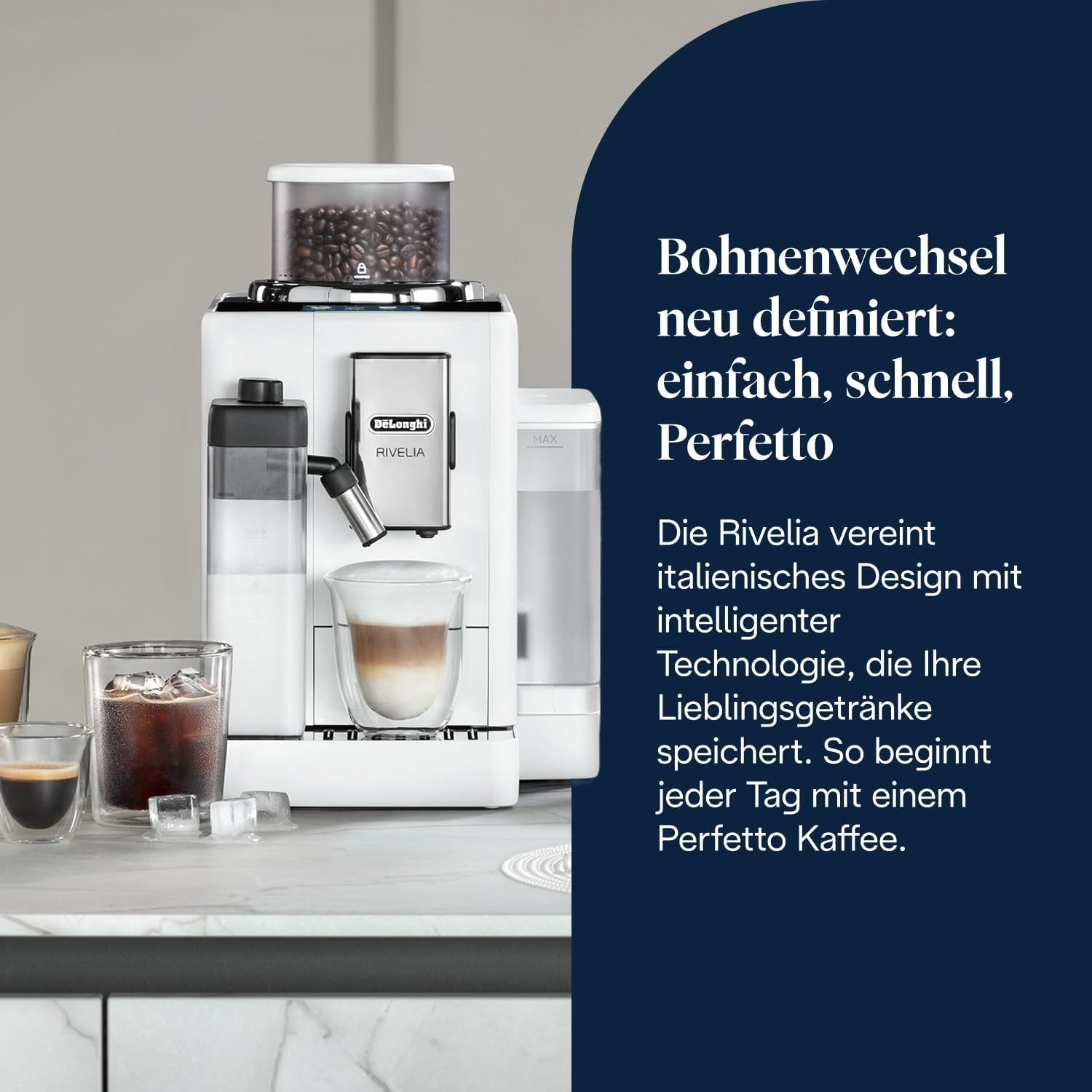 De'Longhi Rivelia - Kaffeevollautomat 16 Getränke Weiß