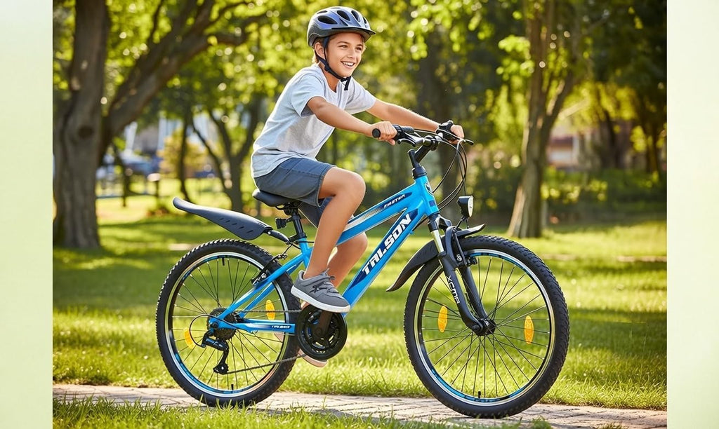 Talson 24 Zoll Mountainbike Fahrrad mit 21-Gang Shimano, Gabelfederung & Beleuchtung Blau