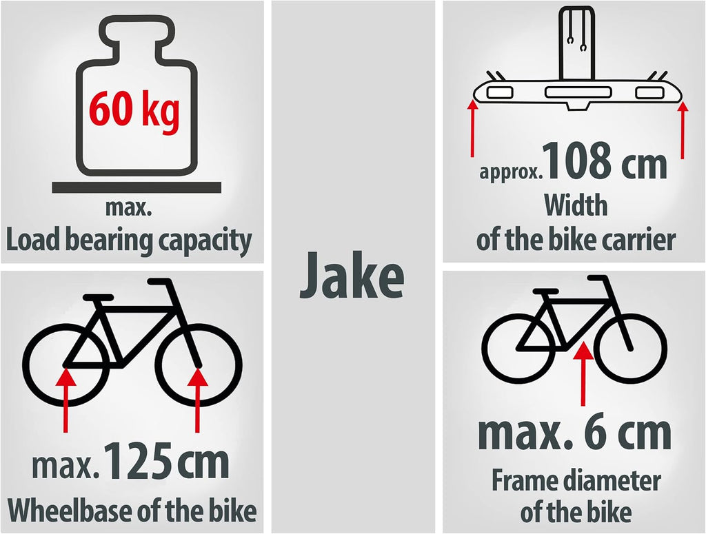EUFAB 11510 Fahrradträger JAKE, E-Bike geeignet, teilweise vormontiert, erweiterbar, Diebstahlschutz, für 2 Fahrräder, für Anhängerkupplung