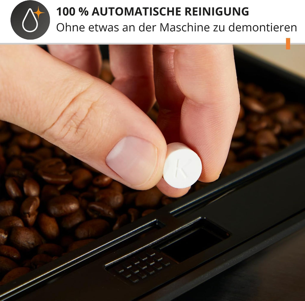 KRUPS Arabica Picto Kaffeevollautomat, kompaktes Design, einfache Bedienung, intuitiv einstellbarer Drehregler, Milchschaumdüse, 2-Tassen-Funktion, Kaffeemaschine, Weiß, EA810570