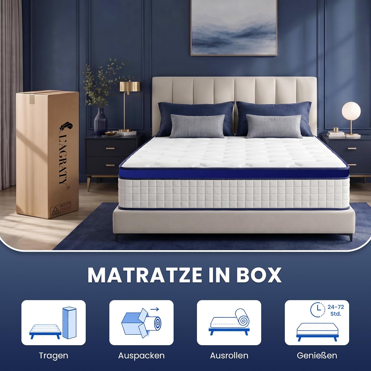 L'AGRATY Matratze 140x200cm Federkernmatratze (25cm Höhe) 7-Zonen Orthopädische Taschenfederkernmatratze mit Comfort Memory-Schaum Schicht,Mittlerer Härtegrad (H4), Rückenentlastende