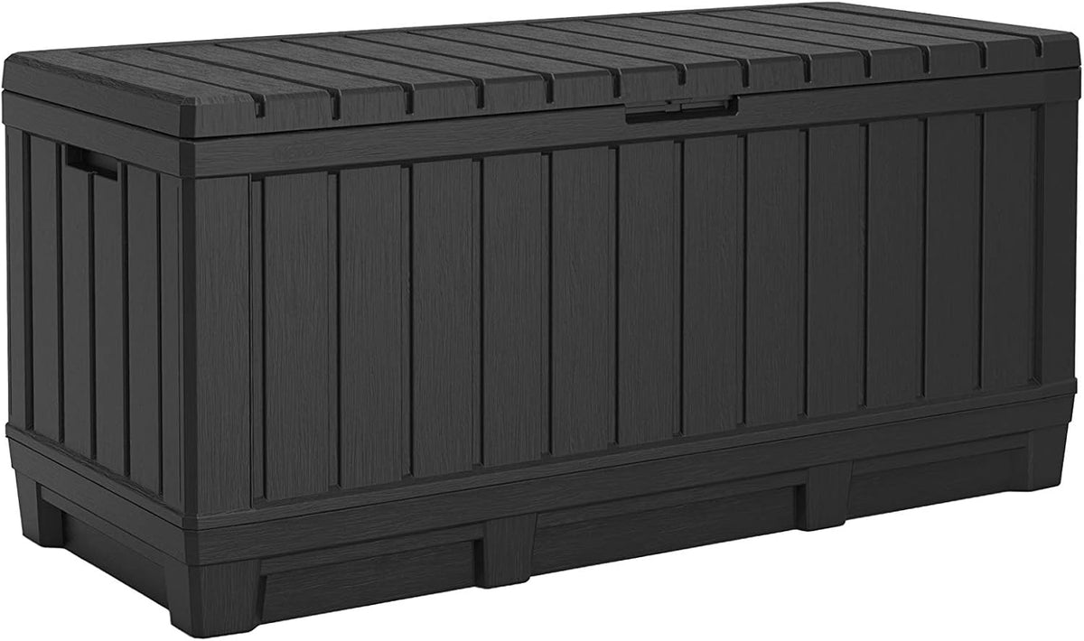 Koll Living Gartenbox Kentwood 350 Liter Stauraum anthrazit - kompakte Aufbewahrungsbox mit viel Platz für Sitzauflagen, Gartengeräte oder Kinderspielzeug - hält den Inhalt trocken & gut belüftet