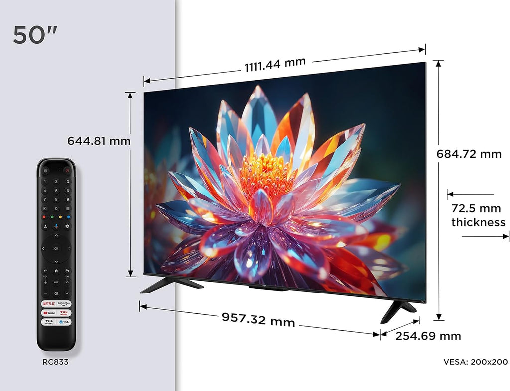 TCL 50T6C 50 Zoll QLED Fernseher, 4K UHD Fire TV, HDR10+, Dolby Vision & Atmos, Smart TV mit Sprachsteuerung mit Alexa, Google Cast & AirPlay 2