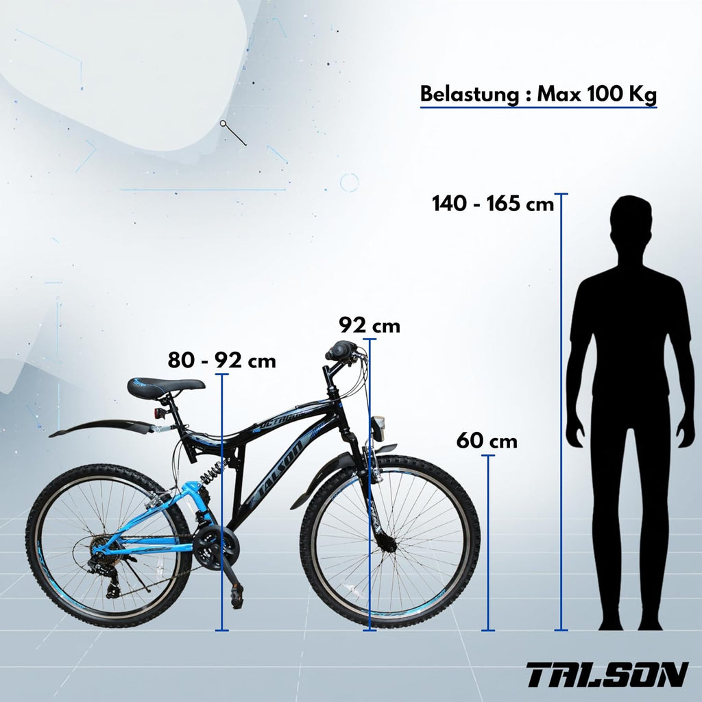 24 Zoll Mountainbike Fahrrad MIT VOLLFEDERUNG & Beleuchtung 21-Gang Shimano OXT Black