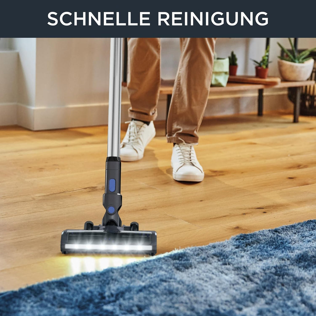 Rowenta X-Pert 3.60 kabelloser Akku-Stabstaubsauger, 45 Minuten Laufzeit, Lithium-Ionen-Akku, einfacher Zugang vom Boden bis zur Decke, Hochleistungs-Saugkopf mit LED-Licht, grau-blau, RH6921