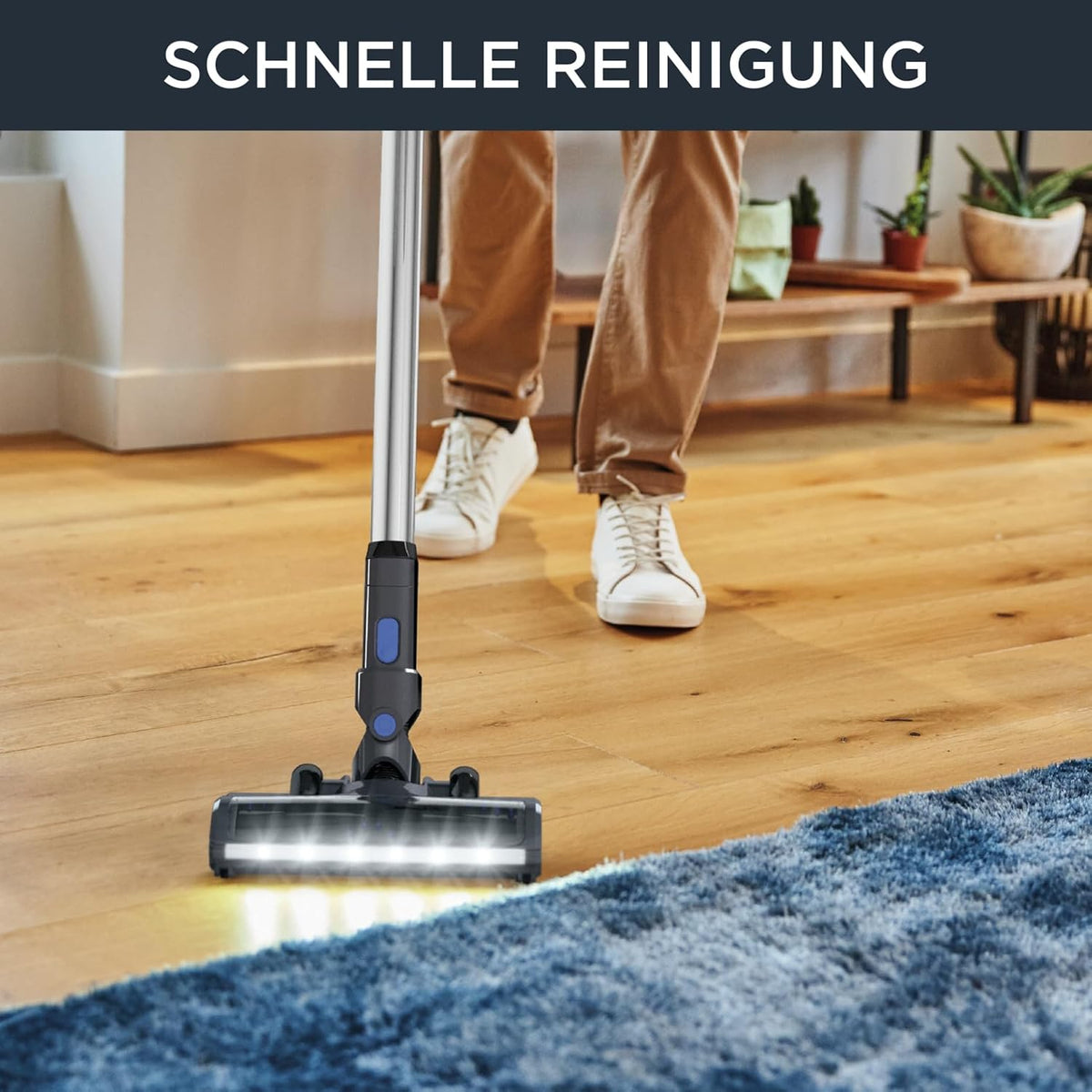 Rowenta X-Pert 3.60 kabelloser Akku-Stabstaubsauger, 45 Minuten Laufzeit, Lithium-Ionen-Akku, einfacher Zugang vom Boden bis zur Decke, Hochleistungs-Saugkopf mit LED-Licht, grau-blau, RH6921