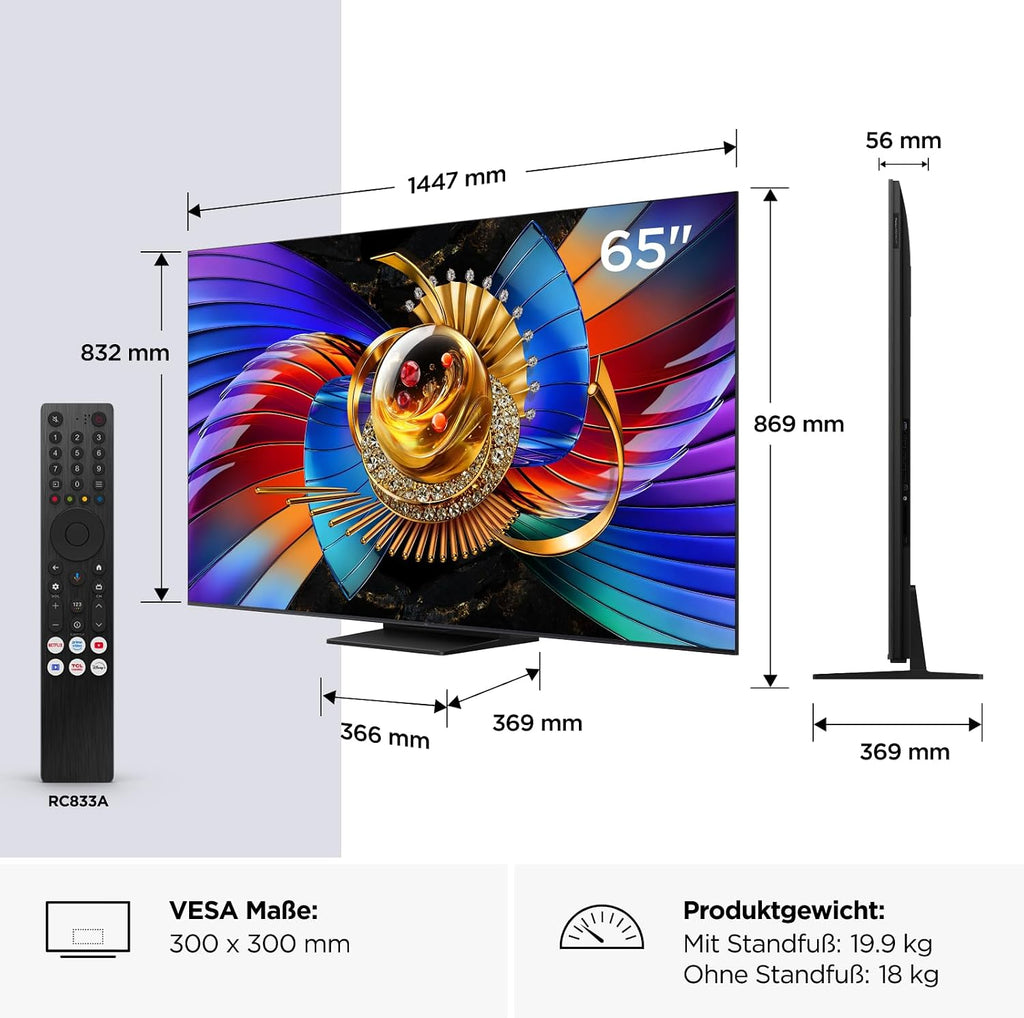 TCL 65Q7D Pro SQD-Mini LED 65 Zoll Fernseher, 4K Smart TV, Google TV