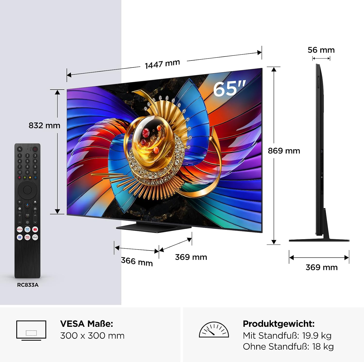TCL 65Q7D Pro SQD-Mini LED 65 Zoll Fernseher, 4K Smart TV, Google TV