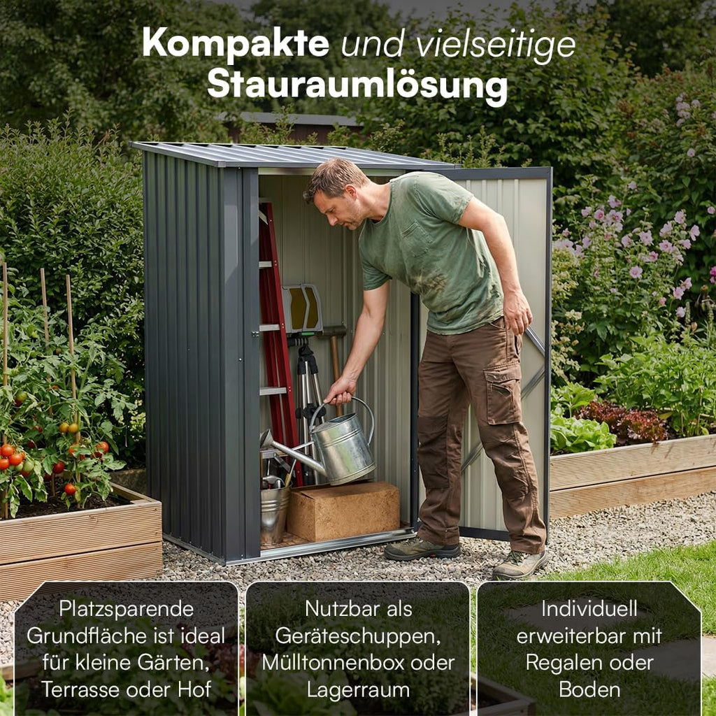 STEELSØN Timir Gerätehaus Metall, Anthrazit, Gartenhaus mit Pultdach