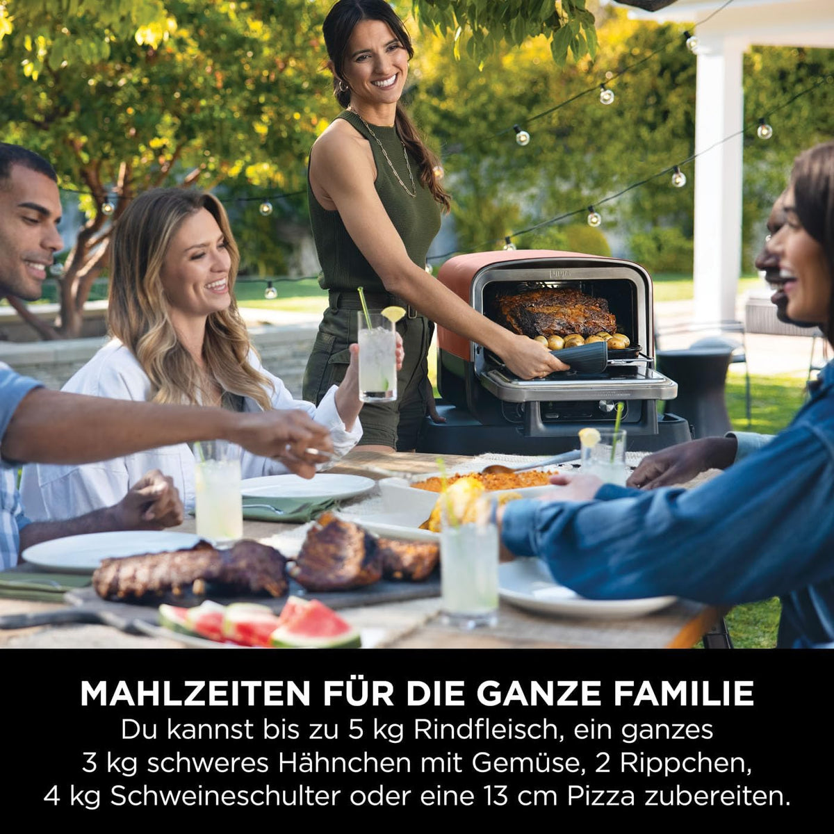 Ninja Woodfire Outdoor-Ofen, 8-in-1-Pizza- Ofen, BBQ-Smoker mit Bratrost
