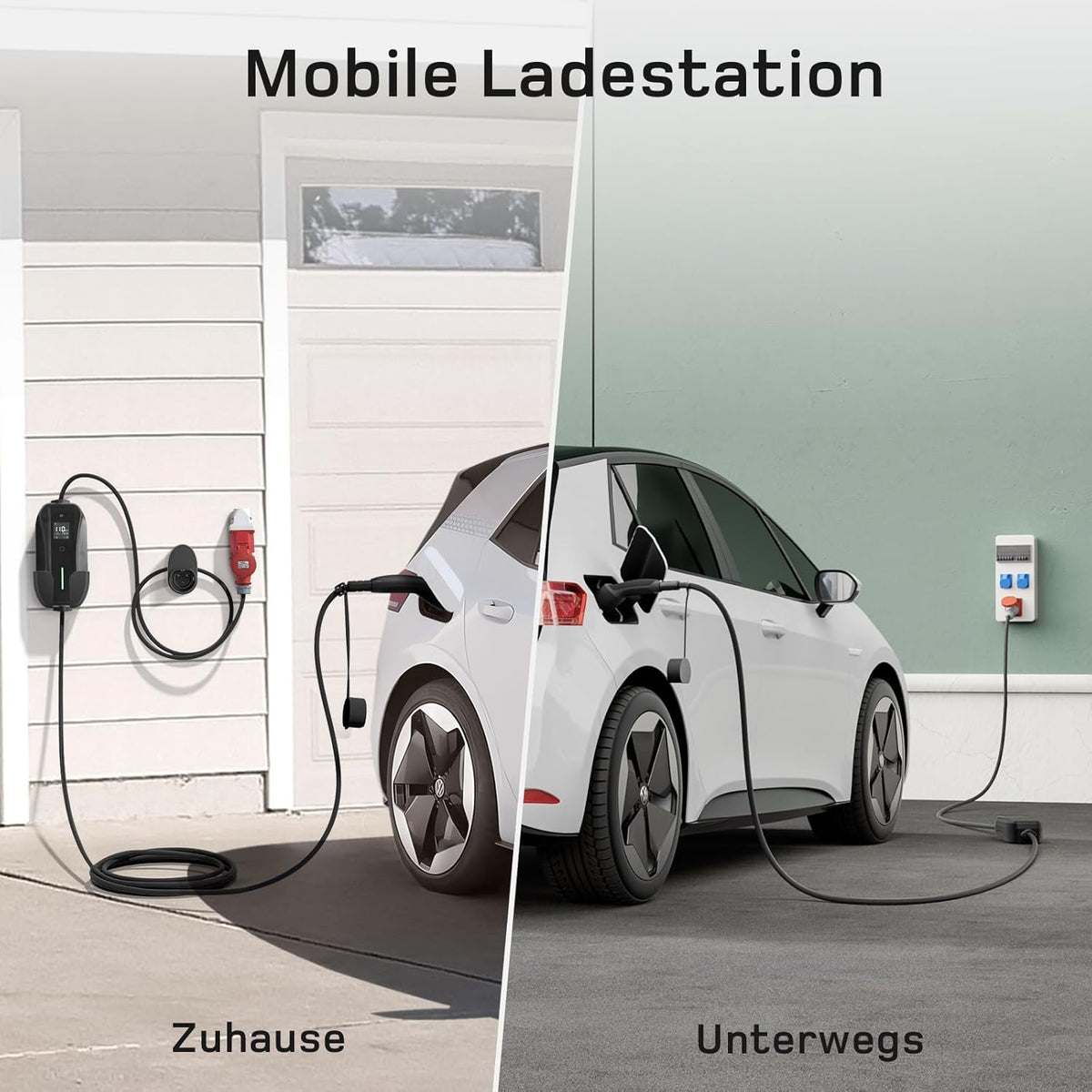 dé Mobile Wallbox 11 kW [3-Phase, 7 m, 6-16 A] with Adjustable Charging Power | Charging cable for car CEE 16A 400V to type 2 charging cable, RCD type A 30mA AC + 6mA DC, IP66, EV charger for BEV/PHEV