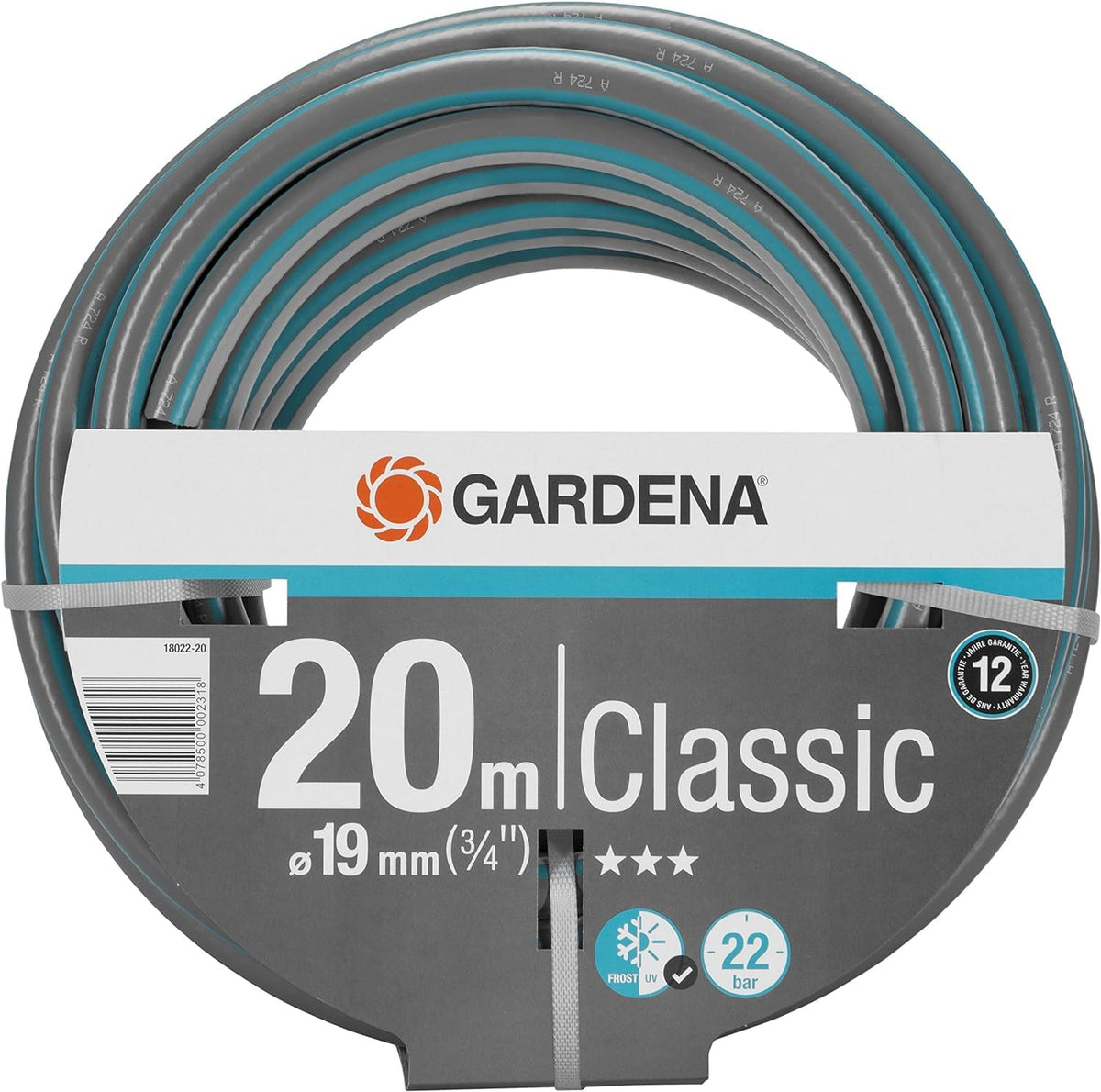 Gardena Classic Schlauch 19 mm (3/4 Zoll), 50 m: Universeller Gartenschlauch aus robustem Kreuzgewebe, 22 bar Berstdruck, UV-beständig, ohne Systemteile, 12 Jahre Garantie, verpackt (18025-20)