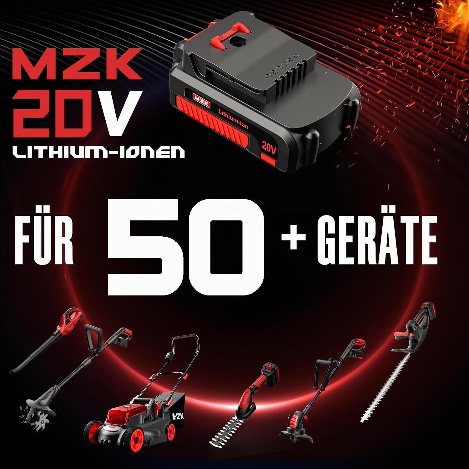 MZK 20 V Leaf Blower Wireless & Ultra Light with 2 x 4.0Ah Batteries and Charger, 210 km/h & 770 m³/h, Red, for Garden, Patio and Yard