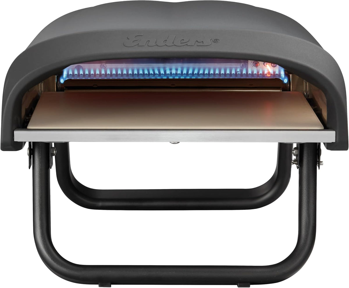 Enders® Pizzaofen PACO™, Pizzastein, Thermometer, Pizza, Edelstahlbrenner, 4kW, Cordierit-Pizzastein, stufenlos regulierbarer Edelstahlbrenner #31306, Schwarz