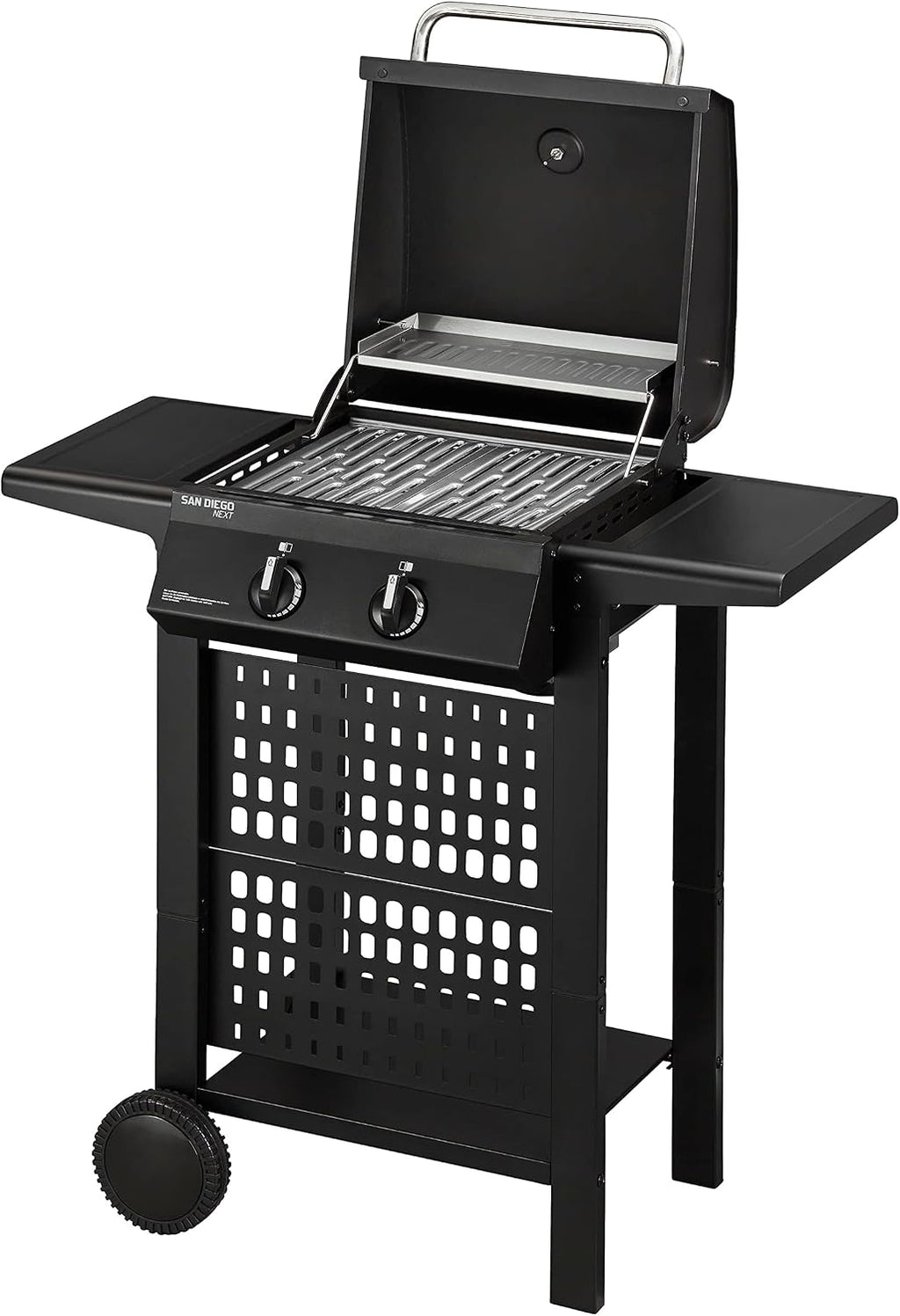 Enders Gasgrill SAN DIEGO NEXT 2, Brenner aus Edelstahl, mit Grillthermometer, kleiner Camping, Edelstahlrost, Balkon Gas Grill, , stabile Seitenablagen#80146, Schwarz