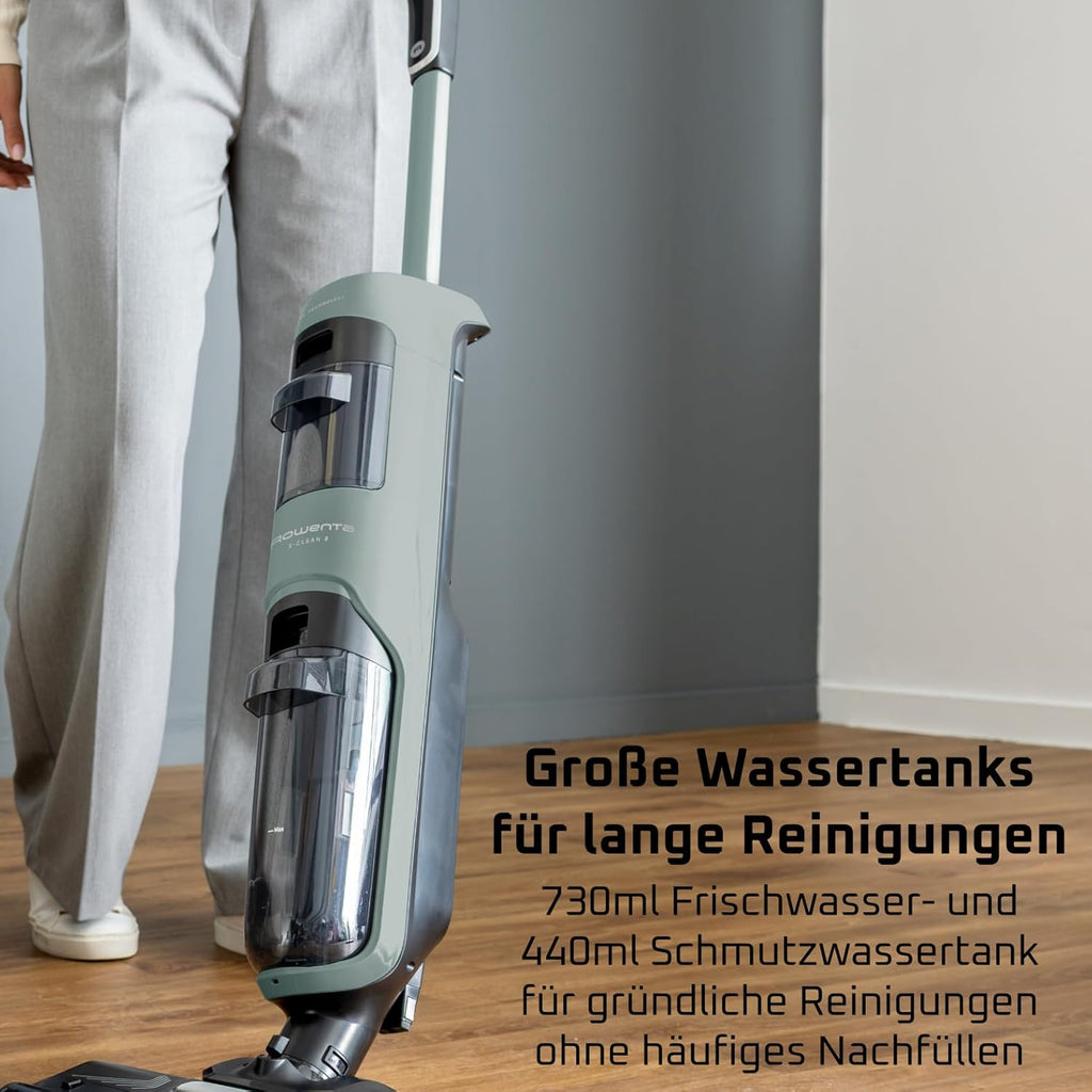 Rowenta X-Clean 2, 2-in-1 Nass-Trockensauger, ECO-/MAX-Modi für makellose Ergebnisse, 1,1 kg leicht, selbstfahrende Walze, Kantenreinigung, 90 Sek. Selbstreinigungszyklus, Eucalyptus, GZ2262E0