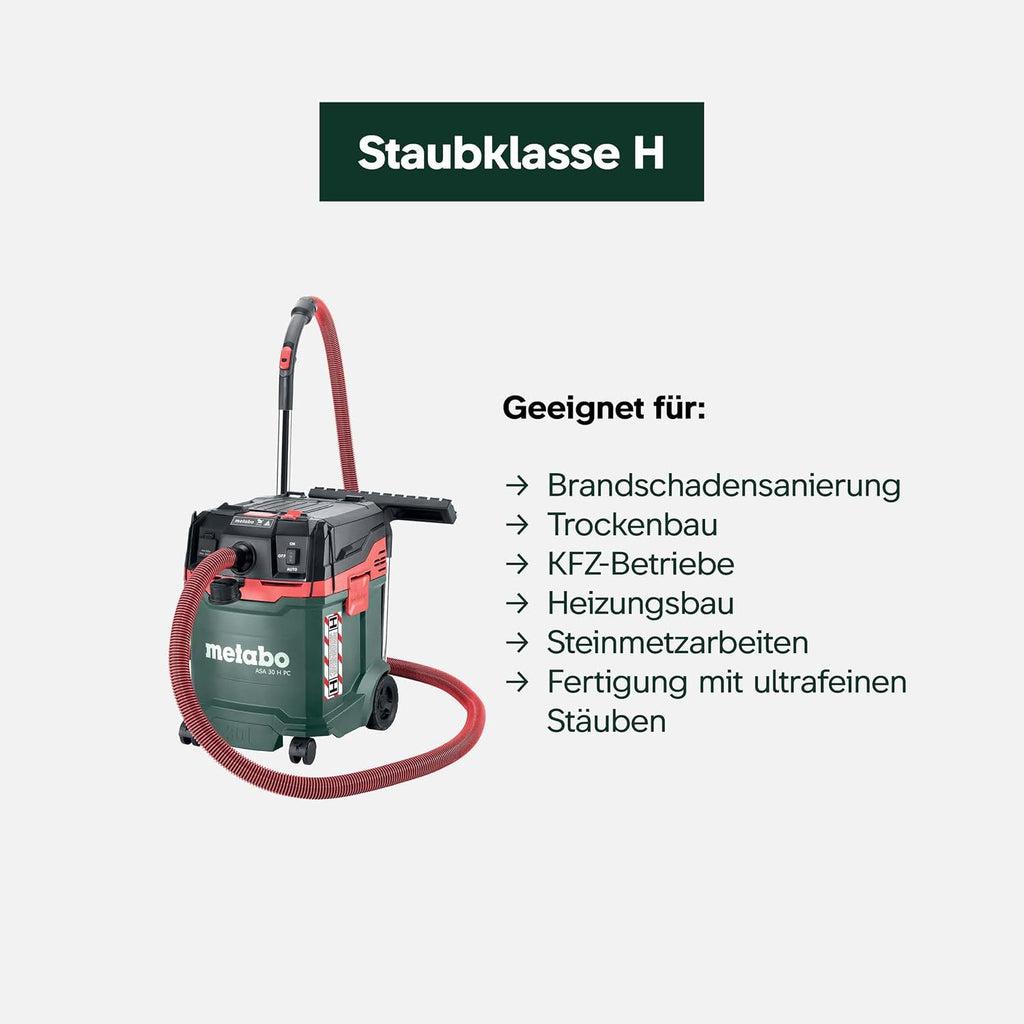 metabo ASA 30 H PC All-Purpose Vacuum Cleaner, Wet/Dry Vacuum Cleaner, Dust Class H, 1200 W