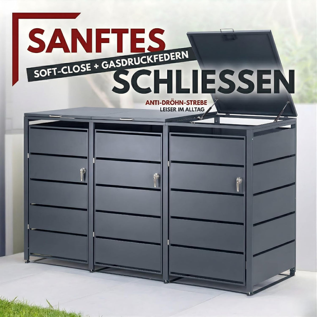 ALBATROS Mülltonnenbox 3er | Metall RAL7016, 120-240L, abschließbar