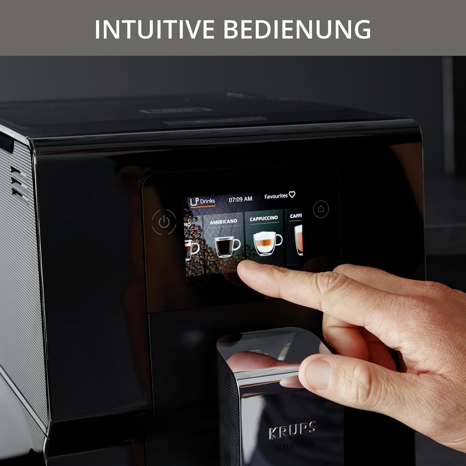 Krups Intuition Preference Kaffeevollautomat mit Smartphone-ähnlicher Bedienung, 3.5" Farb-Touchscreen, Smart Slide Technology, intuitives Lichtsystem, 11 Getränke, Milchbehälter, EA873810