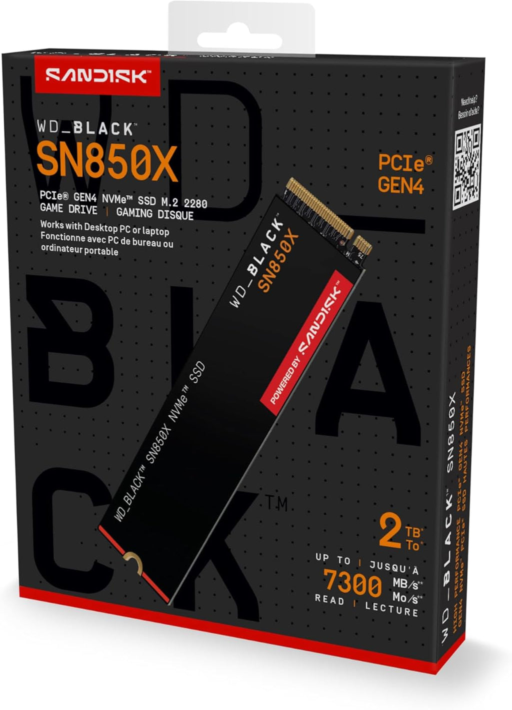 WD_BLACK SN850X NVMe SSD 2 TB Internal SSD (Gaming Memory, PCIe Gen4 Technology, Read 7,300 MB/s, Write 6,600 MB/s) Black