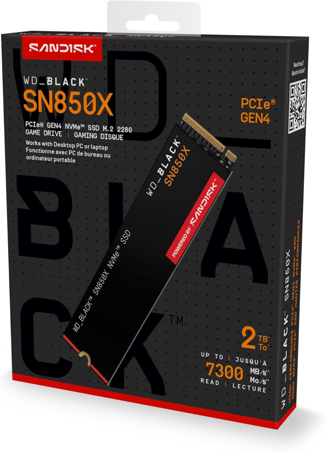 WD_BLACK SN850X NVMe SSD 2 TB Internal SSD (Gaming Memory, PCIe Gen4 Technology, Read 7,300 MB/s, Write 6,600 MB/s) Black
