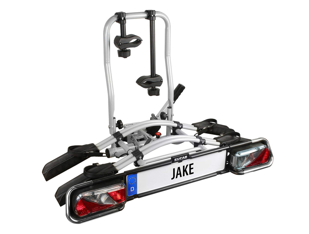 EUFAB 11521 Premium 2 Bicycle Carrier, Suitable for E-Bikes, Completely Pre-Assembled, Anti-Theft Protection, for 2 Bicycles, for Towing Hitch, Black, Silver