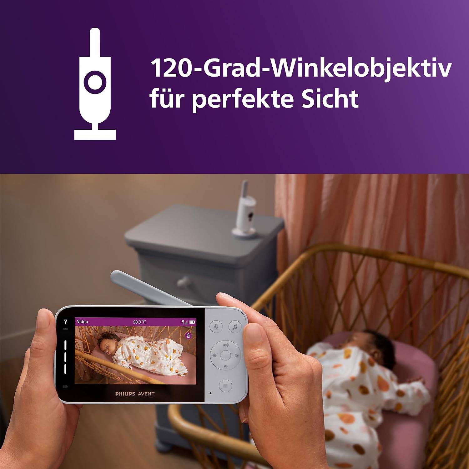 Philips AVENT Connected Baby Monitor with Camera and WiFi, High-Quality HD Camera, Infrared Night Vision Function, Scream Detection, Intercom Function, DEKRA Certified Private and Safe, SCD951/26