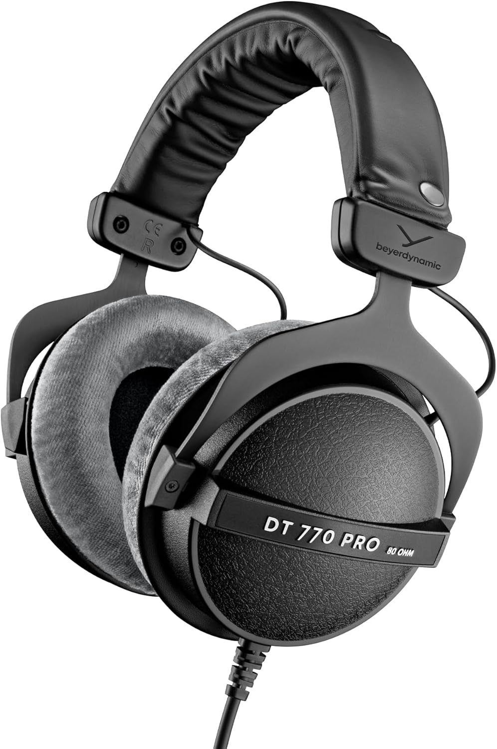 Beyerdynamic DT 770 PRO Over-Ear Studio Headphones in Black Closed design, wired for professional recording and monitoring. | Closed design, 80 ohm impedance, bass reflex system, velour ear pads, interchangeable parts, made in Germany