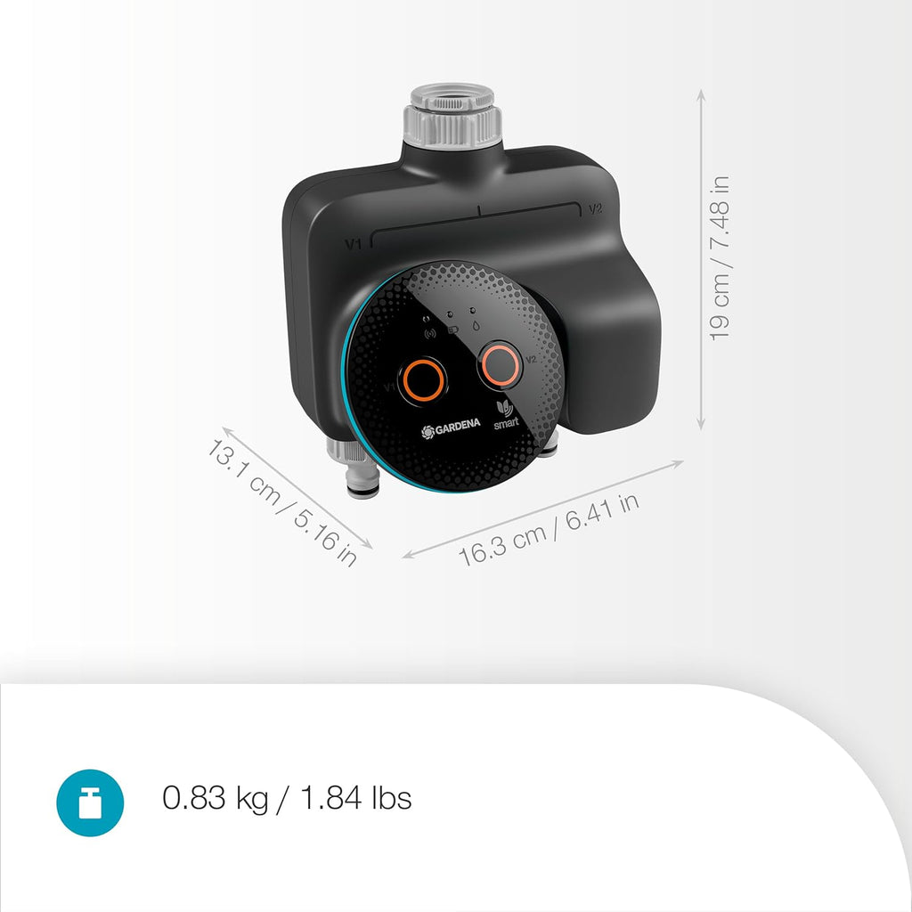 Gardena smart Dual Water Control Bewässerungssteuerung; smart: Datengesteuerte Bewässerung*, Smart Home Integration*, Für zwei unabhängige Gartenbereiche, Hochwertige Ventiltechnik (19034-20)