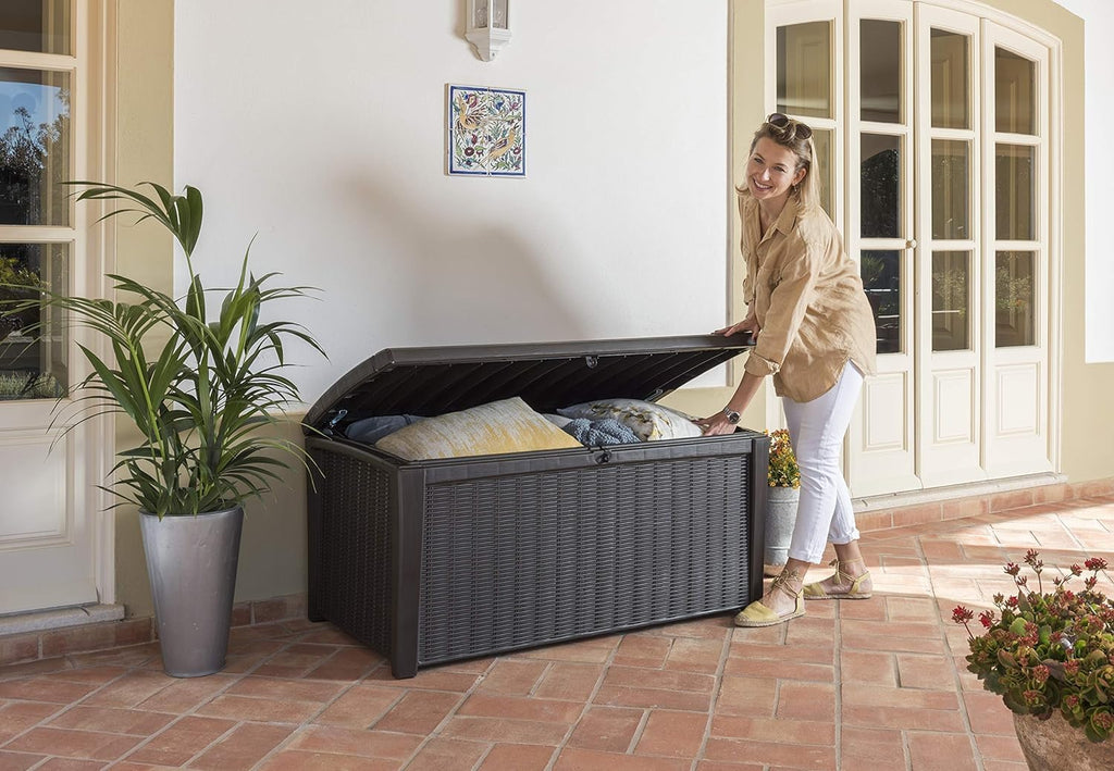 Keter Kissenbox Borneo, Braun, 416L Fassungsvermögen, Außenmaße: 130x70x63cm, Auflagenbox wasserdicht und wetterfest, für Outdoor geeignet, Keterbox