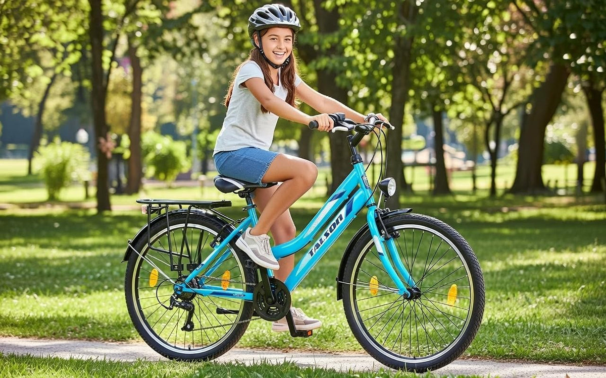 Talson 24 Zoll Mädchenfahrrad 21-Gang Shimano Drehgriffschaltung Türkis mit Beleuchtung nach STVO