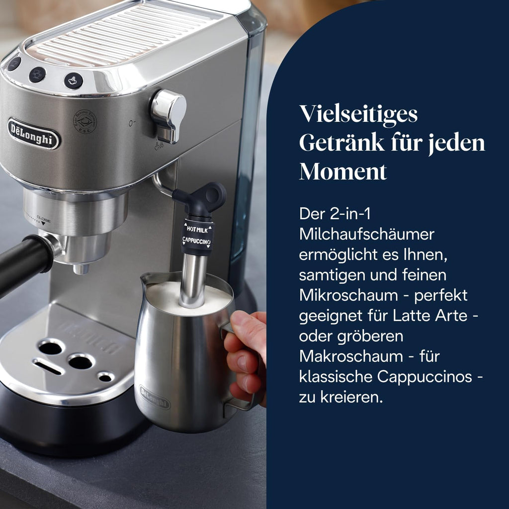 De'Longhi Dedica Style - Espressomaschine mit Manuellem Milchaufschäumer