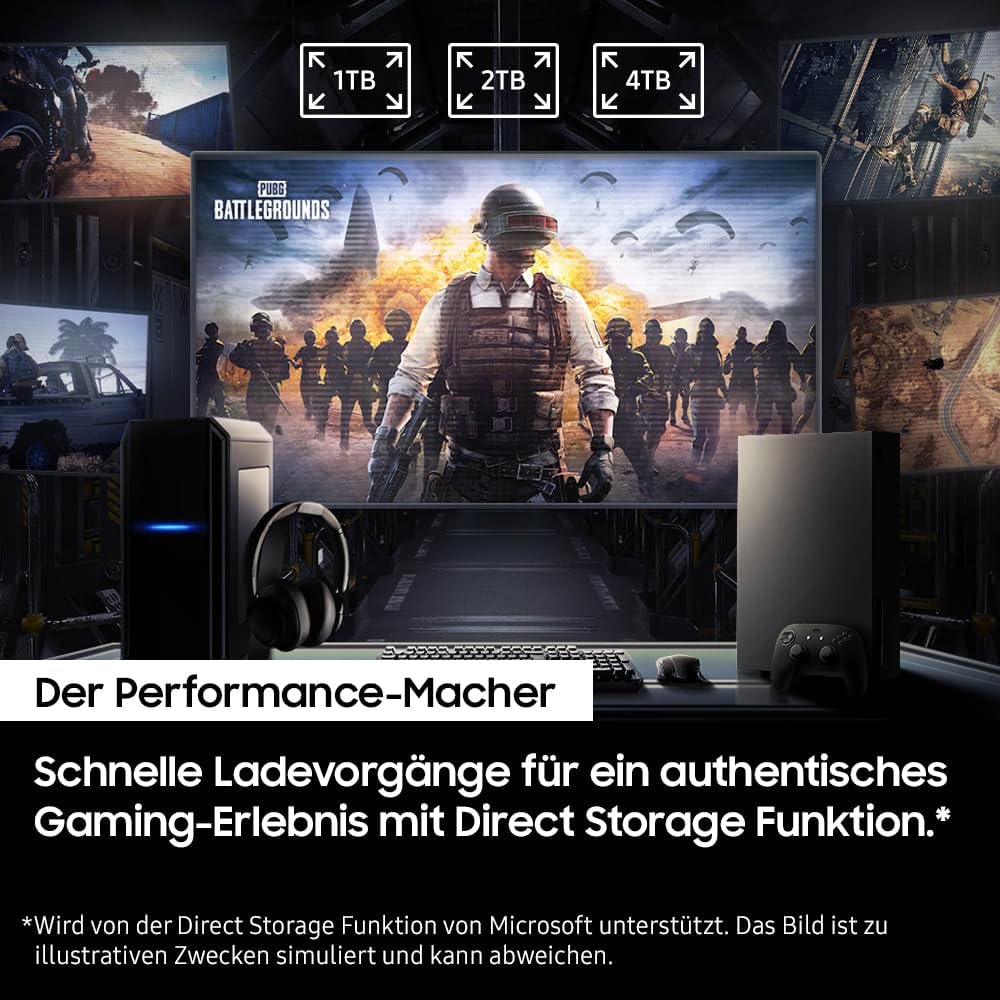 Samsung 990 PRO NVMe M.2 SSD, 2 TB, PCIe 4.0, 7.450 MB/s Lesen, 6.900 MB/s Schreiben, Interne SSD, Interne SSD für Gaming und Videobearbeitung, Schwarz, MZ-V9P2T0BW