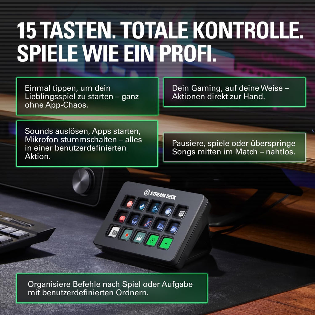 Elgato Stream Deck MK.2 - Studio Controller, 15 Macro Keys, Triggering Action in Apps and Software such as OBS, Twitch, YouTube and More, for Mac and PC | For actions in OBS, Twitch, YouTube and more, visual feedback, hundreds of plugins, Mac and PC