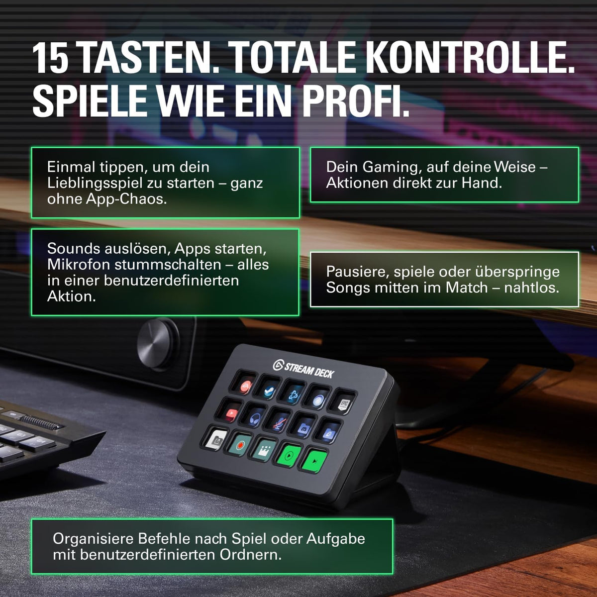 Elgato Stream Deck MK.2 - Studio Controller, 15 Macro Keys, Triggering Action in Apps and Software such as OBS, Twitch, YouTube and More, for Mac and PC | For actions in OBS, Twitch, YouTube and more, visual feedback, hundreds of plugins, Mac and PC