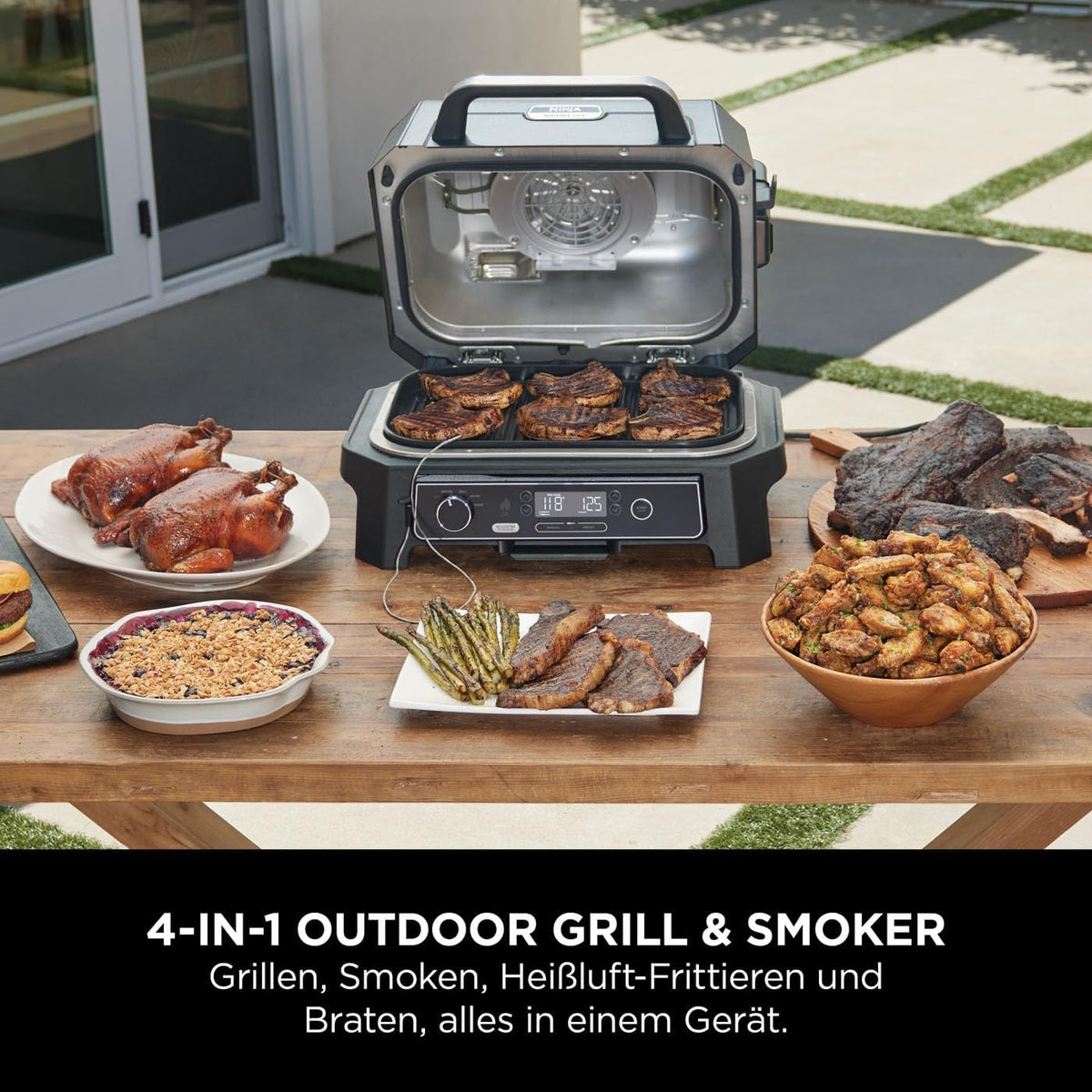 Ninja Woodfire Pro XL Elektrogrill, Holzfeuer-Pellets, wetterfest, OG850EU