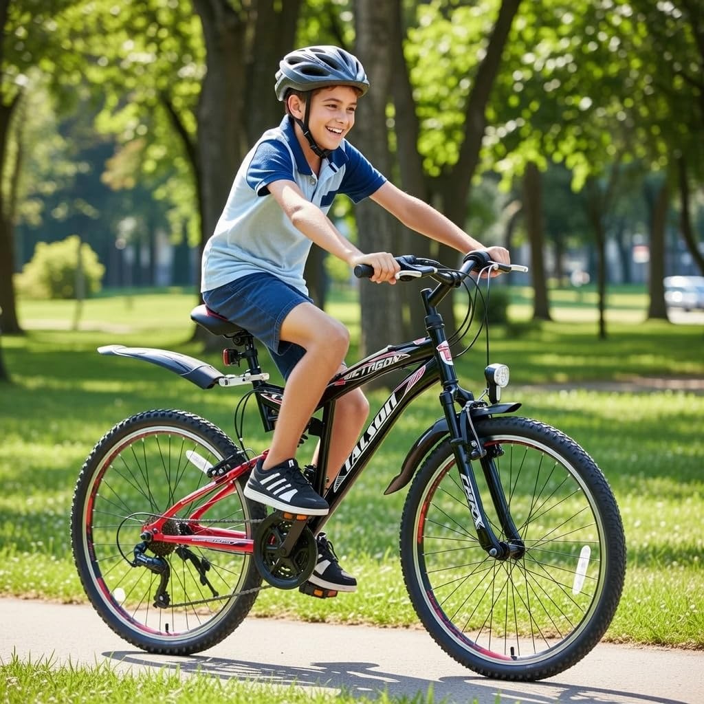 Talson 26 Zoll Mountainbike Fahrrad MIT VOLLFEDERUNG & Beleuchtung 21-Gang Shimano OXT RED