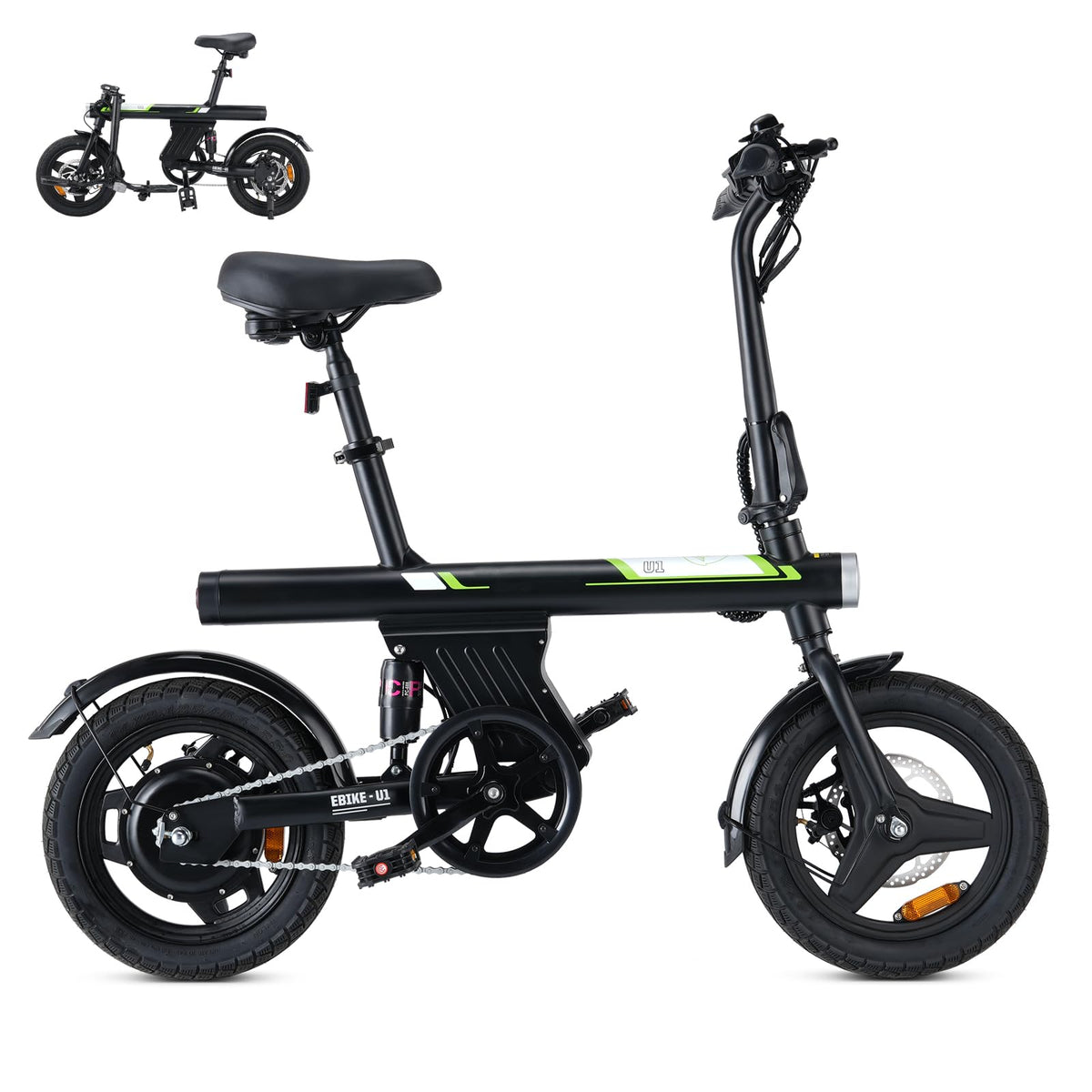 Finbike U1 Klapp-E-Bike 250W – 7-Gang, Pedelec, 14", Scheibenbremsen, LCD-Display, 120kg, Schwarz