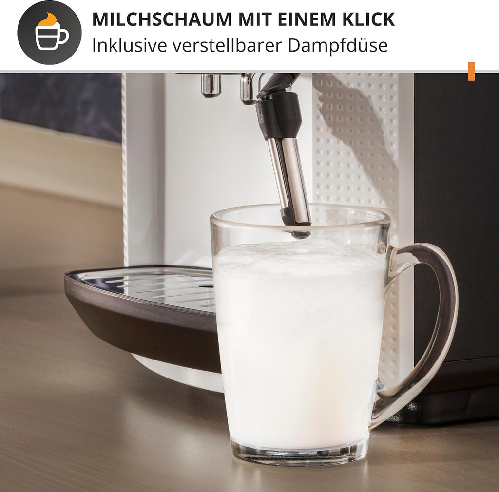 KRUPS Arabica Picto Kaffeevollautomat, kompaktes Design, einfache Bedienung, intuitiv einstellbarer Drehregler, Milchschaumdüse, 2-Tassen-Funktion, Kaffeemaschine, Weiß, EA810570