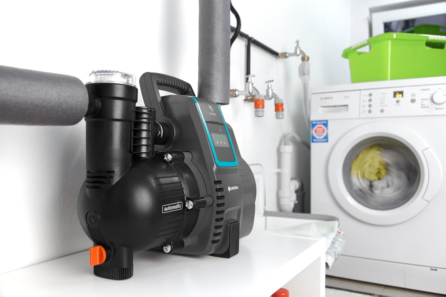 Gardena smart Pressure Pump: Hauswasserautomat via App/Tablet steuerbar, Fördermenge 5000 l/h, wartungsfrei, integrierter Vorfilter, 8 m max. Ansaughöhe, Trockenlaufsicherung (19080-20)