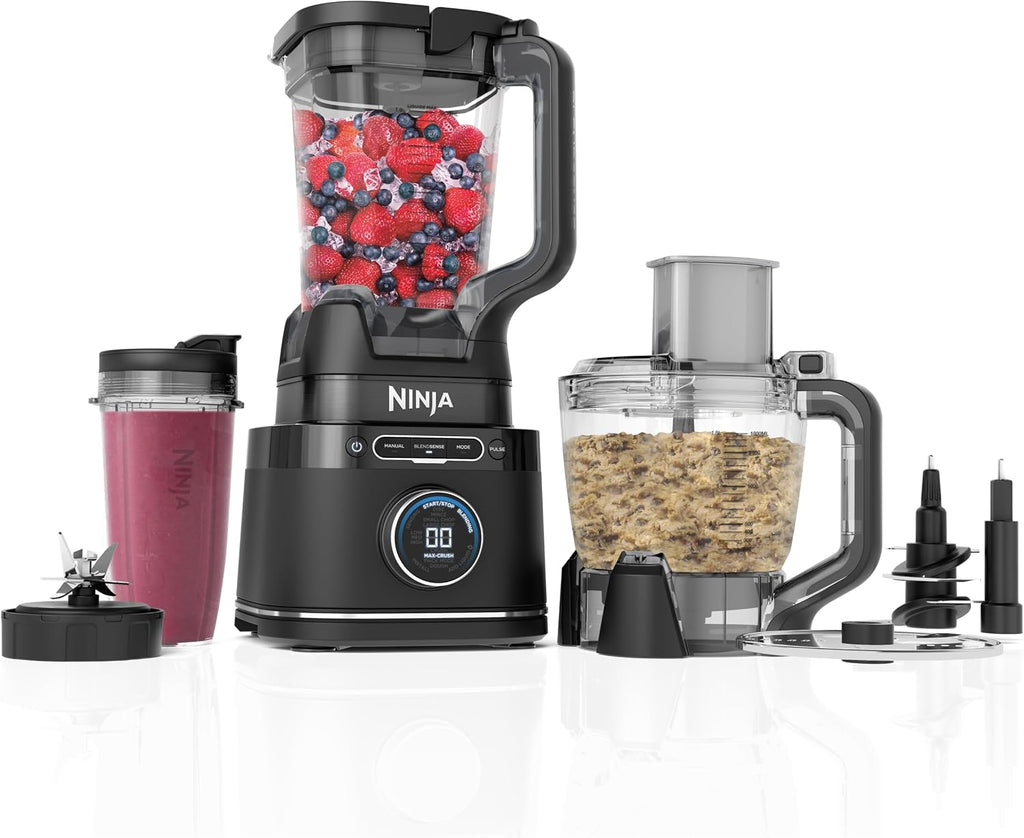 Ninja TB401EU 3-in-1 Detect Power Blender Processor Pro Black | Powerful 1200 W food processor, single serve and dough hook, 1 x single serve cup, jug, dough, mix and chop