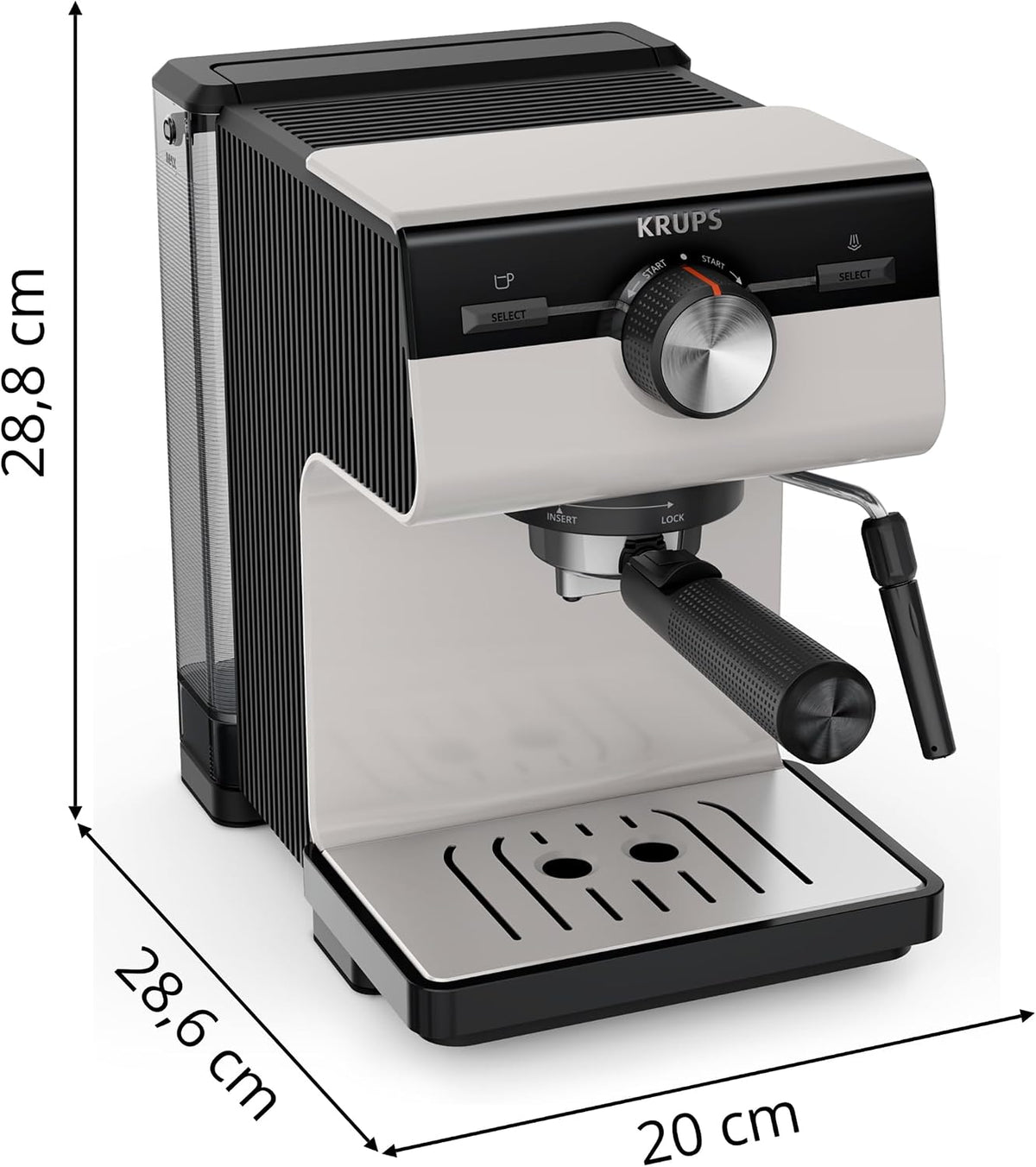 Krups Authentic Espresso-Siebträgermaschine, 15 bar, intuitive Bedienung, raffiniertes Design, integrierte Dampfdüse, 2 L-Wassertank, inkl. Zubehör, Grey/Creme, XP381B10