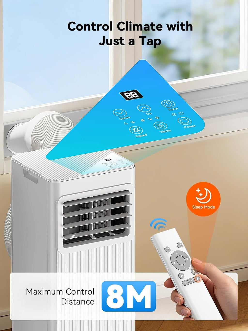 7000 BTU Portable Air Conditioner, 4-in-1 Air Conditioning Unit with Dehumidifier, Fan & Sleep Mode, Quiet 24H Timer, Cools up to 28 m² (300 sq.ft) for Bedroom Office Bright White [Energy Class A]