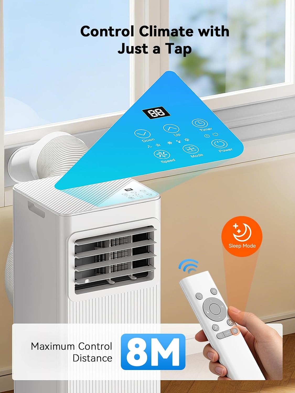 7000 BTU Portable Air Conditioner, 4-in-1 Air Conditioning Unit with Dehumidifier, Fan & Sleep Mode, Quiet 24H Timer, Cools up to 28 m² (300 sq.ft) for Bedroom Office Bright White [Energy Class A]